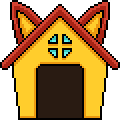pixel art of small pet house isolated background