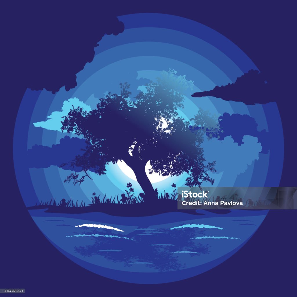 Tree Vectorat Night Night Landscape With Tree Silhouette Stock Illustration - Download ...