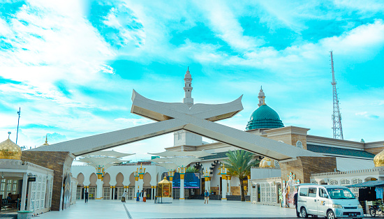Blitar, East Java, Indonesia - April 6, 2024 : The beautiful Ar-Rahman mosque. This mosque has architecture similar to the Nabawi Mosque in Medina.