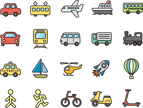 A set of simple and easy-to-use transportation and vehicle icons.