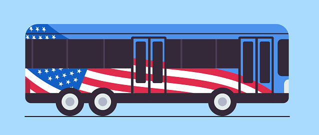 American United States flag on voting bus USA presidential election concept horizontal vector illustration