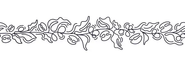 Vector illustration of One line of coffee beans, leaves Pattern for cafe