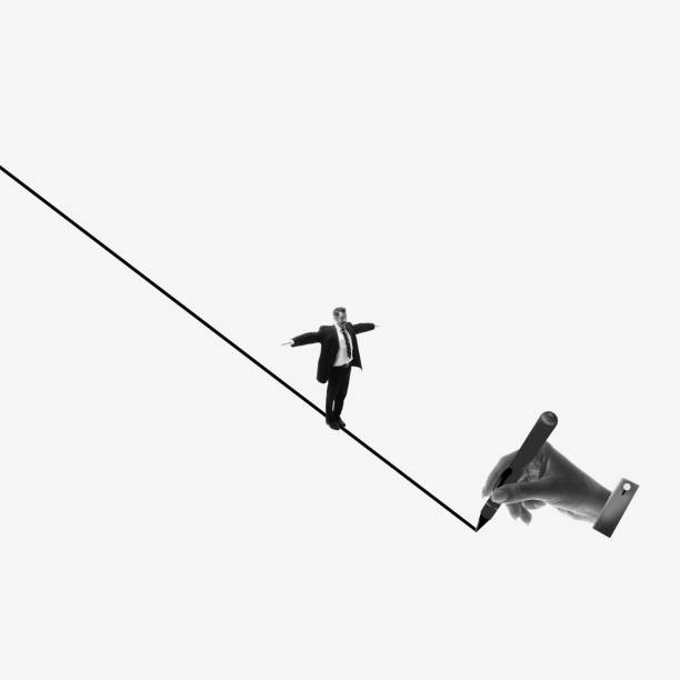 istock Businessman balancing on line being drawn by human hand. Overcoming challenges and obstacles, adaptability and flexibility of employee. Creative design. 2147501983