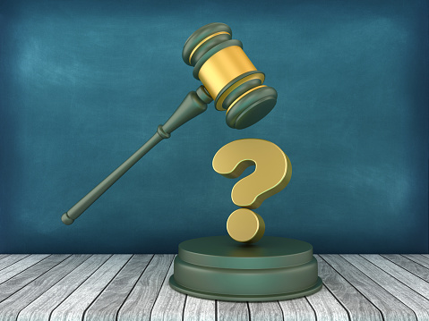 Legal Gavel with Question Mark - Chalkboard Background - 3D Rendering