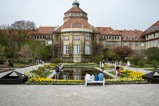Munich, Bavaria, Germany, April 6, 2024. With an area of ​​21.20 hectares and over 350,000 visitors a year, the Munich-Nymphenburg Botanical Garden is one of the larger botanical gardens in Germany.