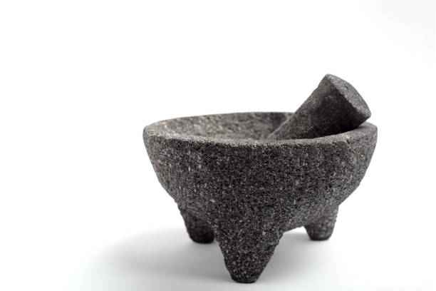 Molcajete, Mexican kitchen utensil isolated on white background.