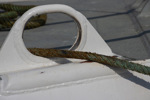 Close up of a mooring rope on a ship