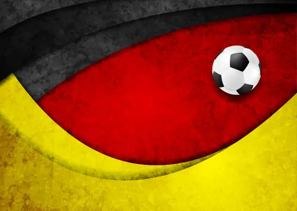 Vector illustration of Football grunge wavy background with soccer ball, German flag colors