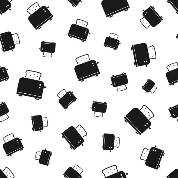 Vector illustration of Toaster. Seamless pattern. Icons on white background