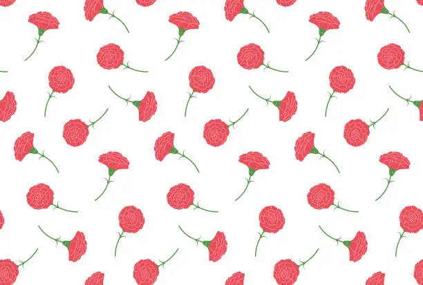 Vector illustration of seamless pattern with carnations for greeting cards, flyers, social media wallpapers, etc.