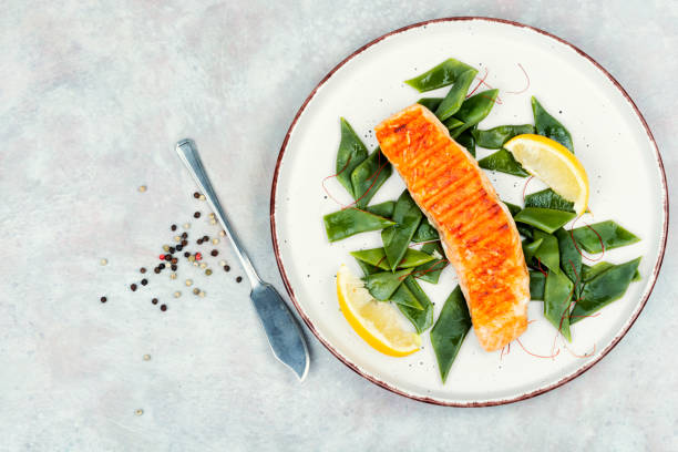 istock Grilled salmon fish fillet, diet concept. 2147506693