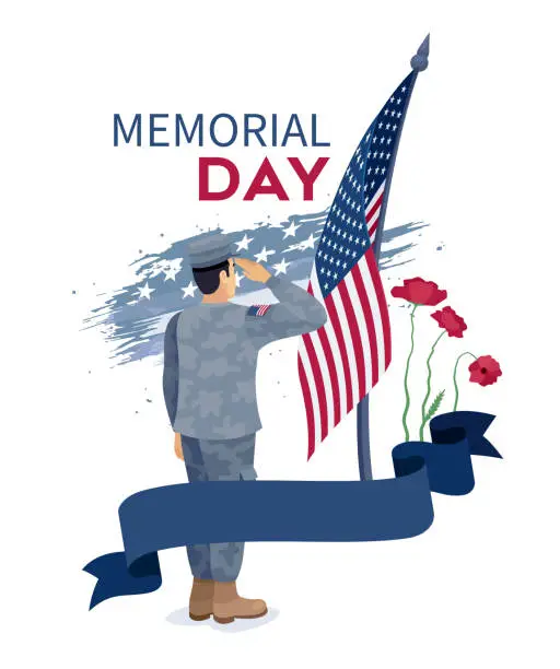 Vector illustration of Memorial Day. Remember and honor with USA flag.