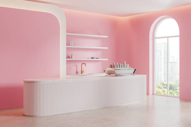 istock Pink and white coffee shop interior 2147508664