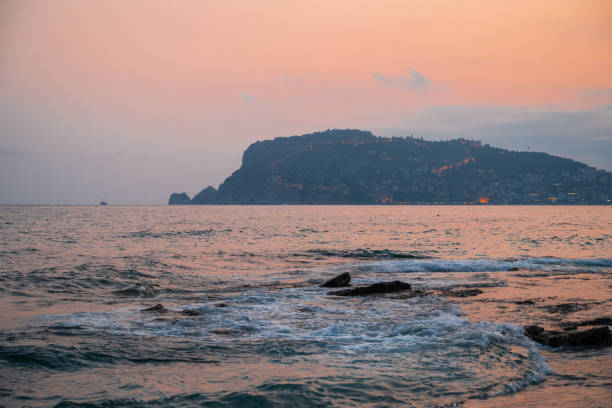 Beautiful eveining scene on Alanya beach in Turkey