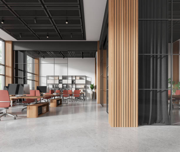 istock Modern office interior with coworking and meeting room near panoramic window 2147510307