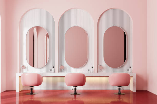 istock Pink beauty salon interior with mirrors 2147510777