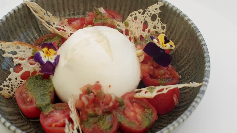 Salads with Traditional Italian Burrata and Mozzarella Cheese.