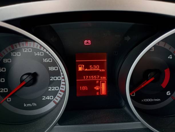 istock Car control panel with speedometer and tachometer. Lighting and dashboard in the car. Car backgrounds and textures. 2147512401
