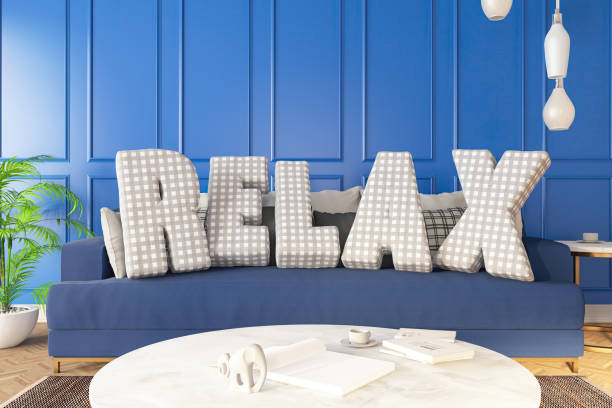 Relax Letter Cushions with Cozy Interior. 3D Render