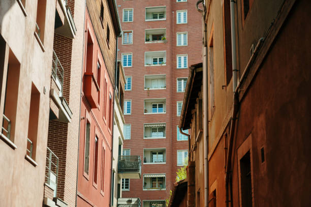 An apartment building with a brick facade