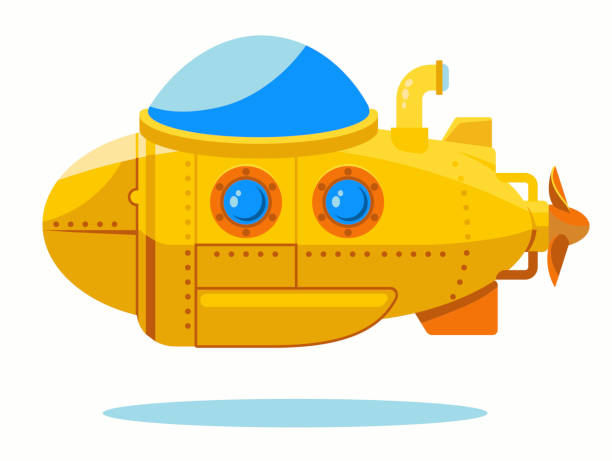 istock Yellow Submarine, Bathyscaphe cartoon boat, sea research transport. Vector 2147514862