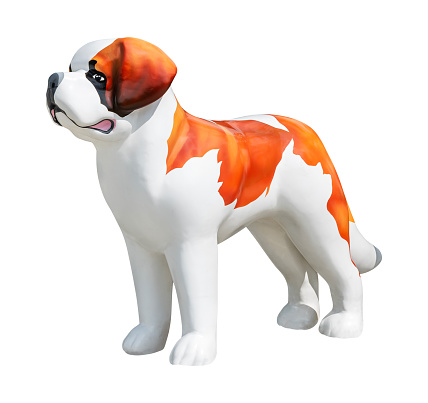 Statue saint bernard dog isolated on white background with clipping path