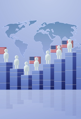 people icons with usa flags election day concept person symbols for infographic human figures near statistic graph vertical vector illustration