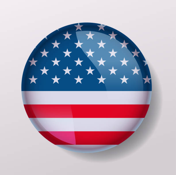 illustrations, cliparts, dessins animés et icônes de american united states flag in glossy round button of icon usa presidential election concept - washington dc symbol icon set usa