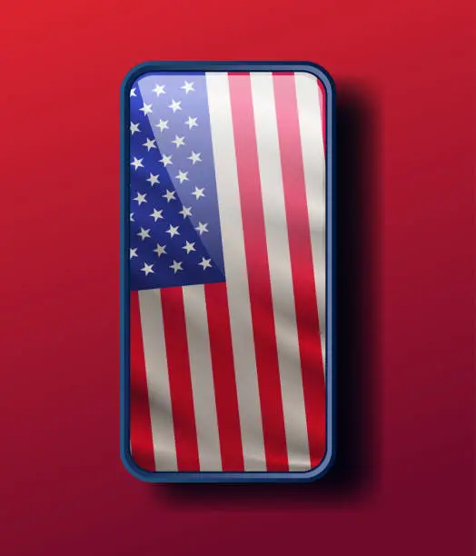 Vector illustration of USA flag on smartphone screen american presidential election concept