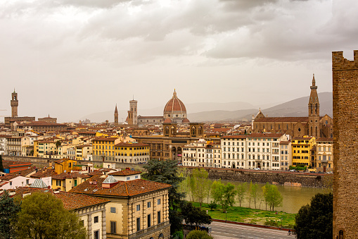 City View  of Florence or Firenze,  Italy. Cityscape in a cloudy early spring day. 2024-03-31.
