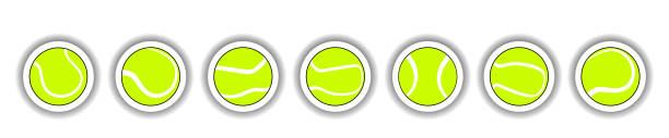 illustrazioni stock, clip art, cartoni animati e icone di tendenza di concetto di sport e vittoria in stile moderno. palline da tennis con ombra su sfondo bianco. elegante set vettoriale per competizioni sportive. - tennis court love victory