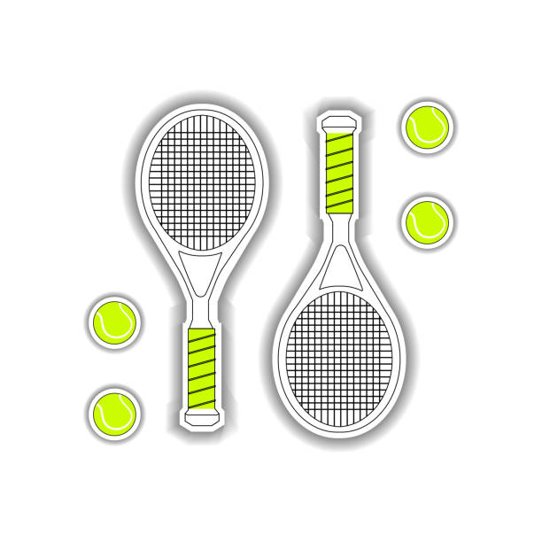 illustrazioni stock, clip art, cartoni animati e icone di tendenza di concetto di sport e vittoria in stile moderno. palline da tennis e racchetta sportiva con ombra su sfondo bianco. elegante set vettoriale per competizioni sportive. - tennis court love victory