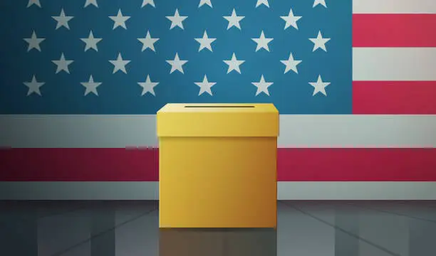 Vector illustration of USA presidential election day concept paper ballots in voting box horizontal