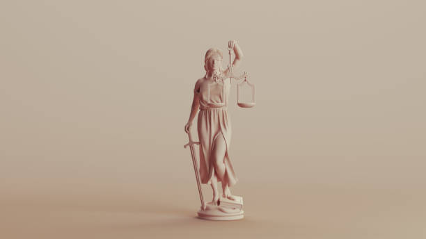 istock Lady justice judicial system classic statue woman soft tones beige brown background front view 2147522876
