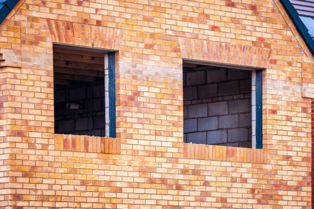 Window view of construction building site in england uk..