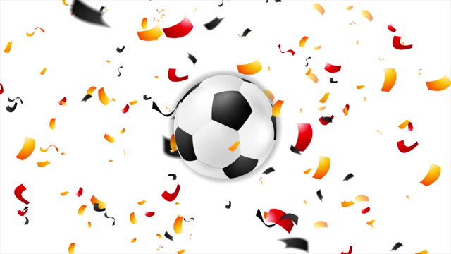 Confetti in German colors and soccer ball, sport football motion background
