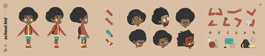 Chool Character Design School Character Kid Animation Design Kit Stock Illustration - Download ...