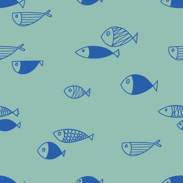 Vector illustration of Cute blue fish.