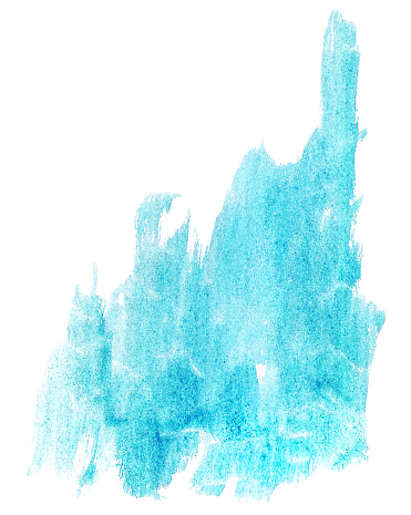 Pale blue watercolor stain isolated on white background. Hand-drawn abstract texture of shapeless grunge brush strokes