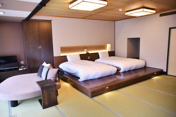 Twin room in a typical Japanese hotel.