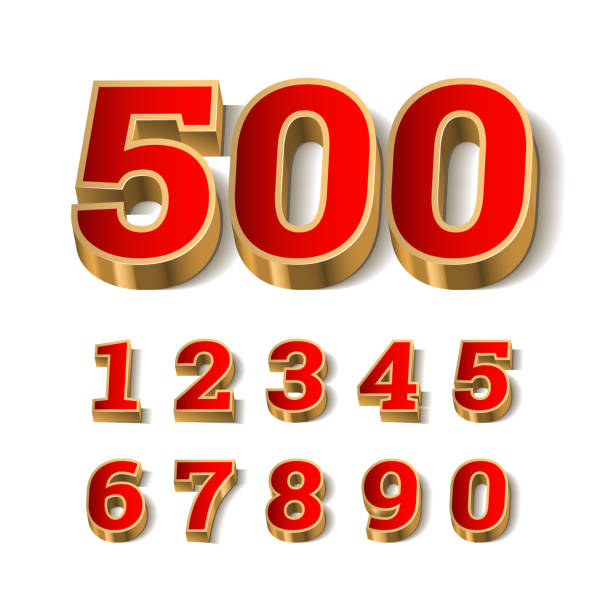 3d red numbers with golden outline - number 4 gold number three dimensional shape stock illustrations