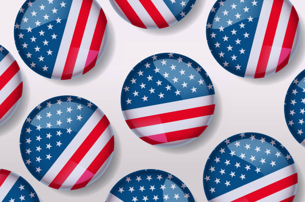 illustrations, cliparts, dessins animés et icônes de american united states flag in glossy round button of icon usa presidential election concept horizontal - washington dc symbol icon set usa