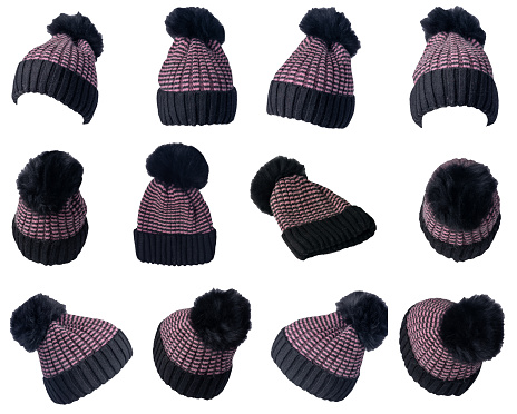 Black knit hat/beanie with mannequin head on white background