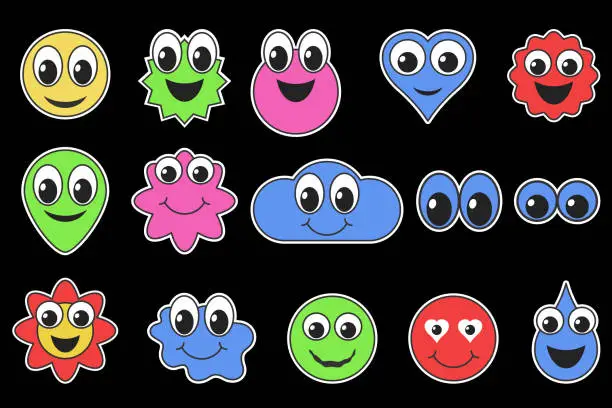 Vector illustration of Cartoon smile emoticon character stickers