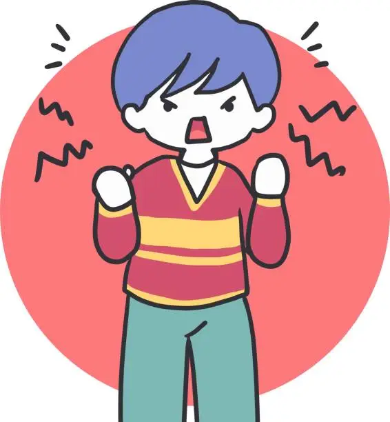 Vector illustration of Frustrated Boy Expressing Anger Vector Illustration