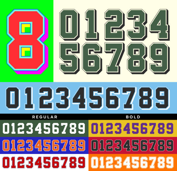 illustrazioni stock, clip art, cartoni animati e icone di tendenza di numeri di maglia sportiva vintage - numeri