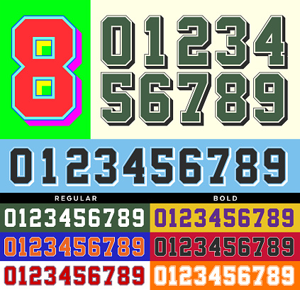 Vector illustration of vintage sports jersey numbers typeface fully editable