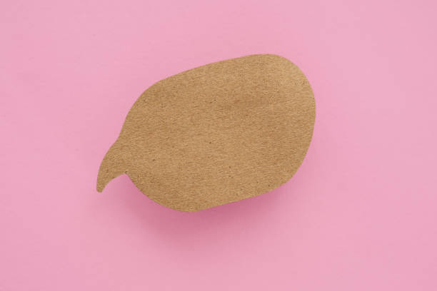 Conceptual image about communication and social media, customer feedback, Blank  brown speech bubble paper cut on grunge pink color background