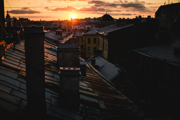 St. Petersburg Skyline at Dusk, Silhouetted Rooftops