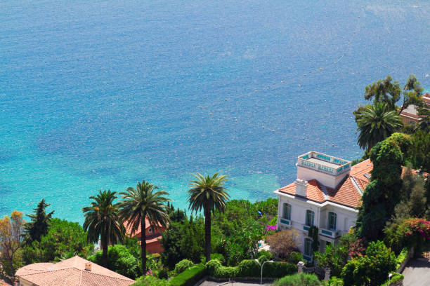 turquiose water of cote dAzur french riviera coast from above, France